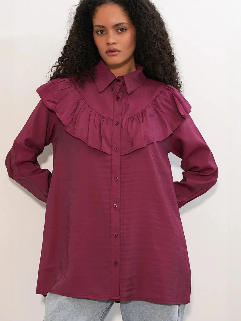 BIG DART BDART Long Relaxed Shirt With Frill Detail