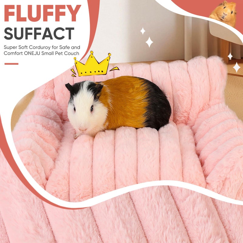 ONEJU Guinea Pig Couch - Fluffy Small Pet Sofa with with Two Removable Washable Covers, Guinea Pig Bed with Stuffed Arms and Back, Super Cozy Corduroy Fleece, Pink and Dark Gray Respectively - Image 4