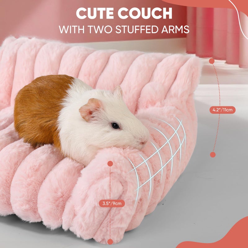 ONEJU Guinea Pig Couch - Fluffy Small Pet Sofa with with Two Removable Washable Covers, Guinea Pig Bed with Stuffed Arms and Back, Super Cozy Corduroy Fleece, Pink and Dark Gray Respectively - Image 3