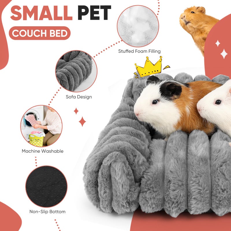 ONEJU Guinea Pig Couch - Fluffy Small Pet Sofa with with Two Removable Washable Covers, Guinea Pig Bed with Stuffed Arms and Back, Super Cozy Corduroy Fleece, Pink and Dark Gray Respectively - Image 5