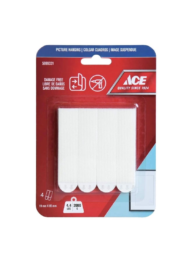 ACE 8-Piece Damage Free Adhesive Picture Hanging Strips Set White 1.2 x 4.73 x 6.89 cm 5999331 - Image 1
