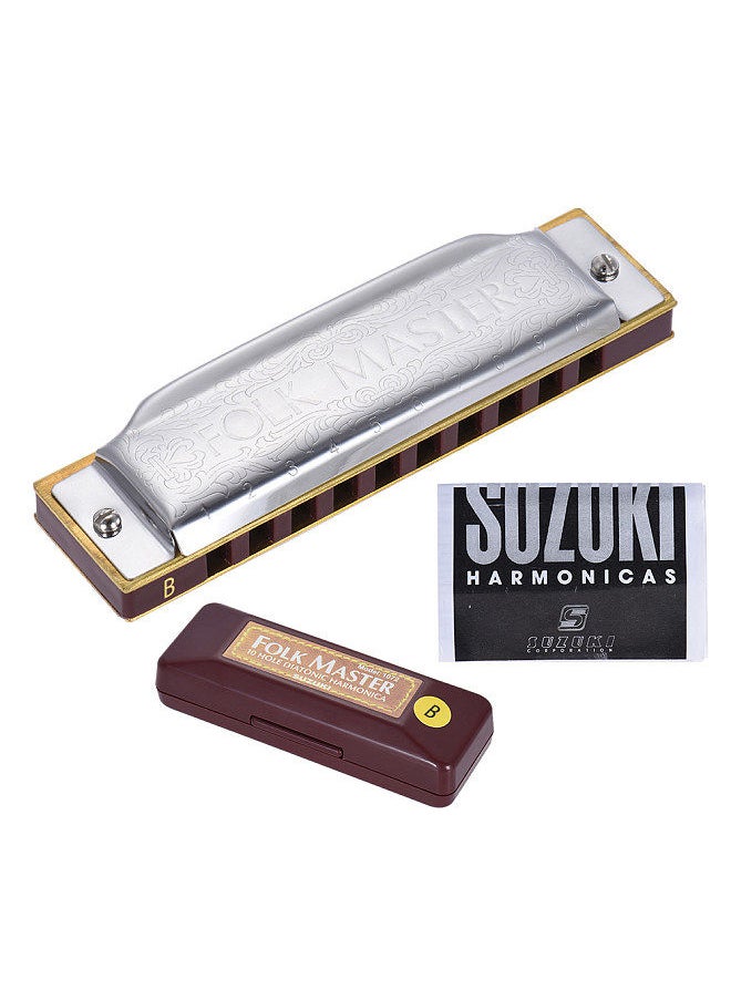 Suzuki - 1072-B Folkmaster Standard 10-Hole Diatonic Harmonica Key of B 20 Tone for Beginner Student - Image 1