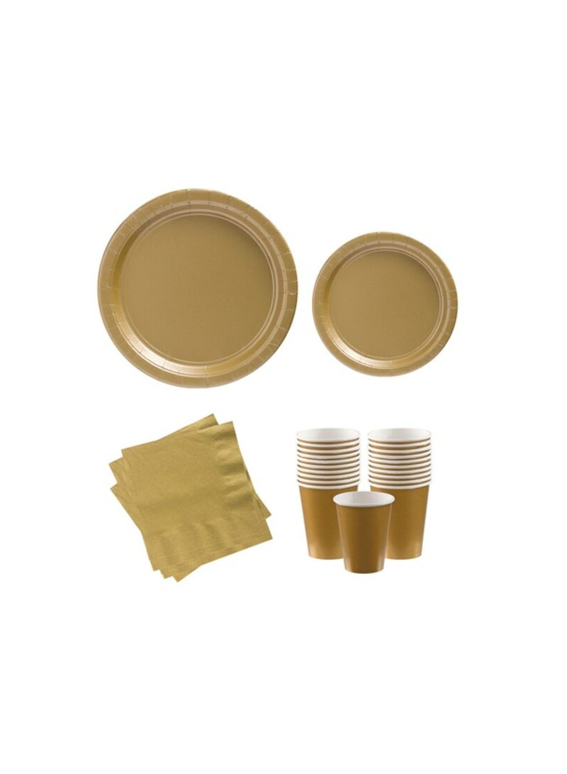 بارتي تايم مجموعة بارتي تايم تكفي 48 ضيفًا، مجموعة كاملة من أطباق العشاء الورقية الذهبية مقاس 9 بوصات، وأطباق ورقية للحلويات مقاس 7 بوصات، وأكواب سعة 9 أونصة، ومناديل من طبقتين - حفلات المكتب، والنزهات الصيفية،