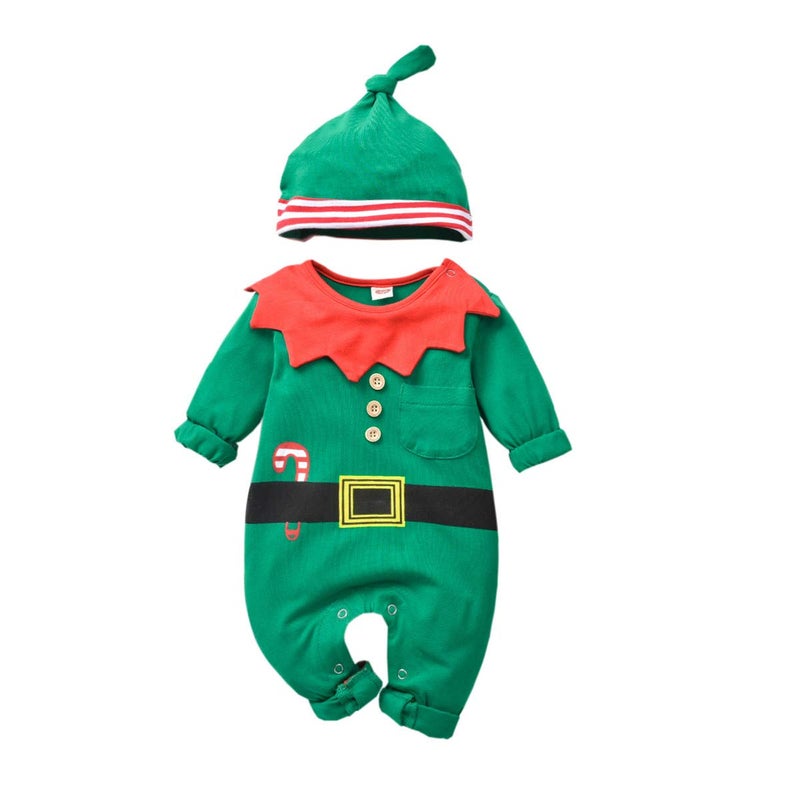 HIHA BabyChristmasElfOutfit Jumsuit for Toddler Boys Girls Christmas Clothes green 06months