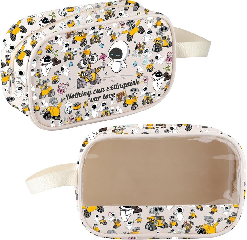 MEIKIUP Cartoon Couples Gifts WallE and Eve Love Clear Makeup Cosmetic Bag Nothing Can Extinguish Our Love Honeymoon Gifts Robot Clear BagUK