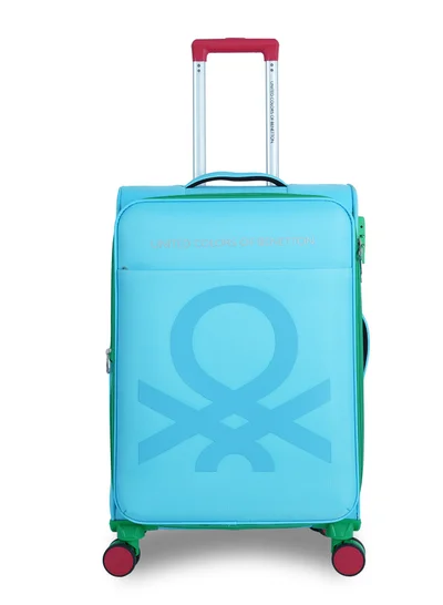 UNITED COLORS OF BENETTON BNTE-50 24 Inch- Checked Luggage with TSA Lock| Material- Soft Trolley with lightweight | Adjustable Trolley Handle | Smooth Dual Wheels 360degree rotate| LIGHT BLUE