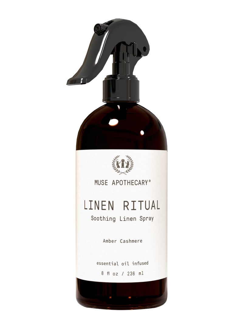 Muse Apothecary Linen Ritual - Aromatic, Soothing, and Relaxing Linen Mist, Laundry and Fabric Spray - Infused with Aromatherapy Essential Oils - 8 oz, Amber Cashmere - Image 1