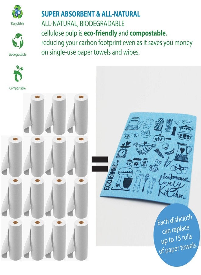 EcoJeannie (5 Pack) Eco-Friendly German Cleaning Cloth 100% Biodegradable Cellulose Sponge Cloths, Kitchen Cloths, GMO-Free, Reusable - Made in Germany Packaged in P.R.C. - Image 2