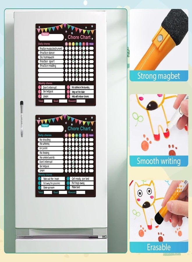 OFIFO® 3pcs Magnetic Chore Chart for Kids with Habit Tracker, Dry Erase Weekly & Daily Responsibility Board Set with 4 Markers & Eraser for Behavior & Routine Building - Image 4