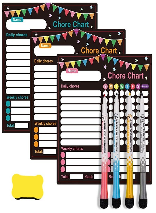 OFIFO® 3pcs Magnetic Chore Chart for Kids with Habit Tracker, Dry Erase Weekly & Daily Responsibility Board Set with 4 Markers & Eraser for Behavior & Routine Building - Image 1
