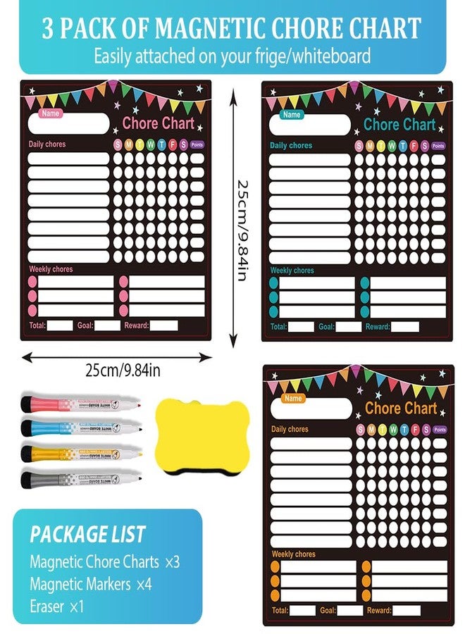OFIFO® 3pcs Magnetic Chore Chart for Kids with Habit Tracker, Dry Erase Weekly & Daily Responsibility Board Set with 4 Markers & Eraser for Behavior & Routine Building - Image 2