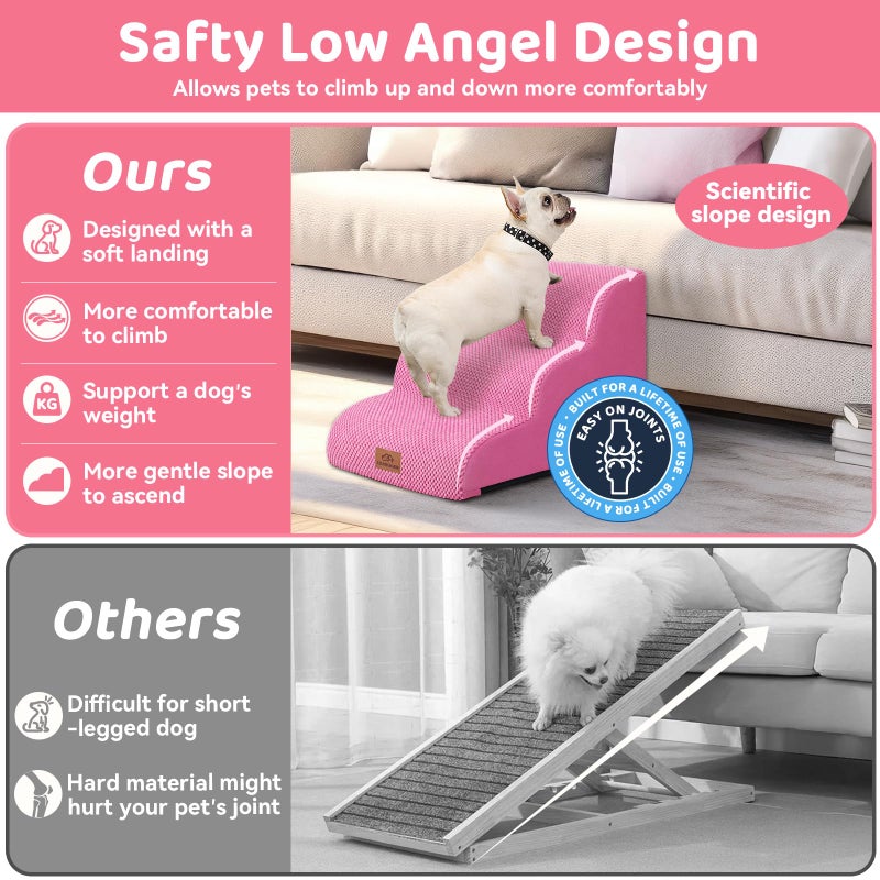Zerbuger Dog Ramp and Stair for Bed 16" H-20 H,3-Step Cat Stair for Sofa and Chair,4-Step Dog Ramp for High Bed and Window,Durable Nonslip Fabric Cover for Indoor (Pink-16 H, Pet Friendly, 3) - Image 5