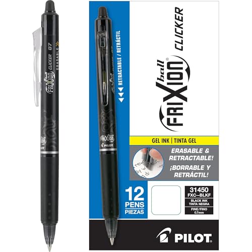 Pilot, FriXion Clicker Erasable Gel Pens, Fine Point 0.7 mm, Pack of 12, Black - Image 1