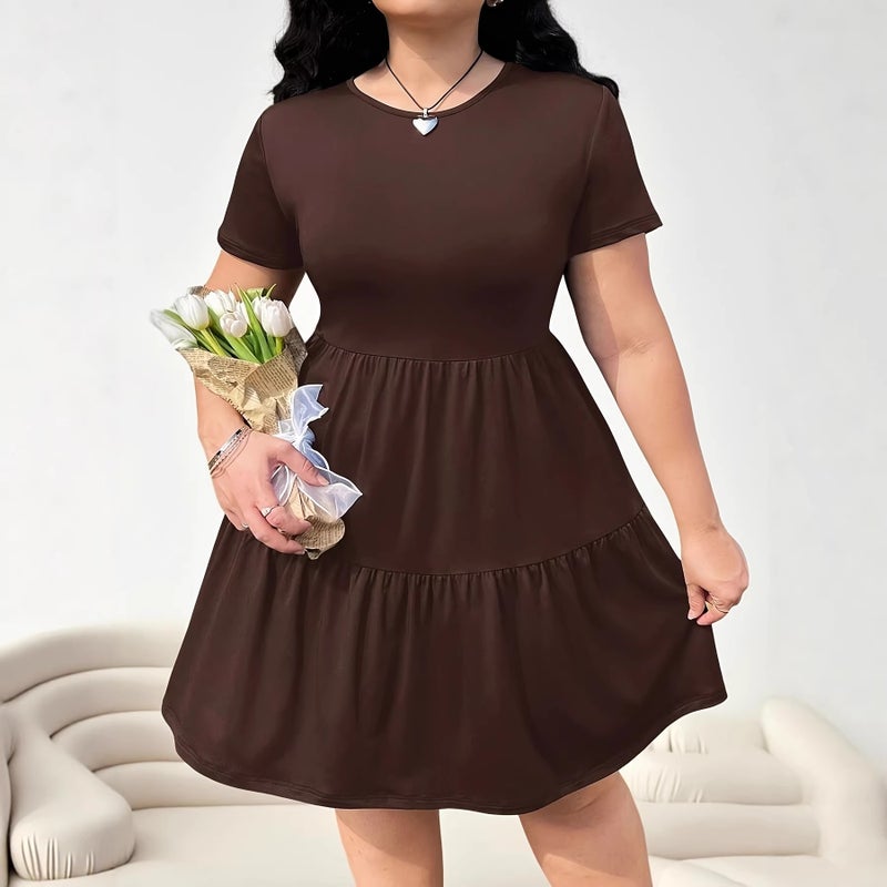 فستان نسائي كاجوال بقصة A-line مع هدب مطوي وقصّة فضفاضة - Image 1