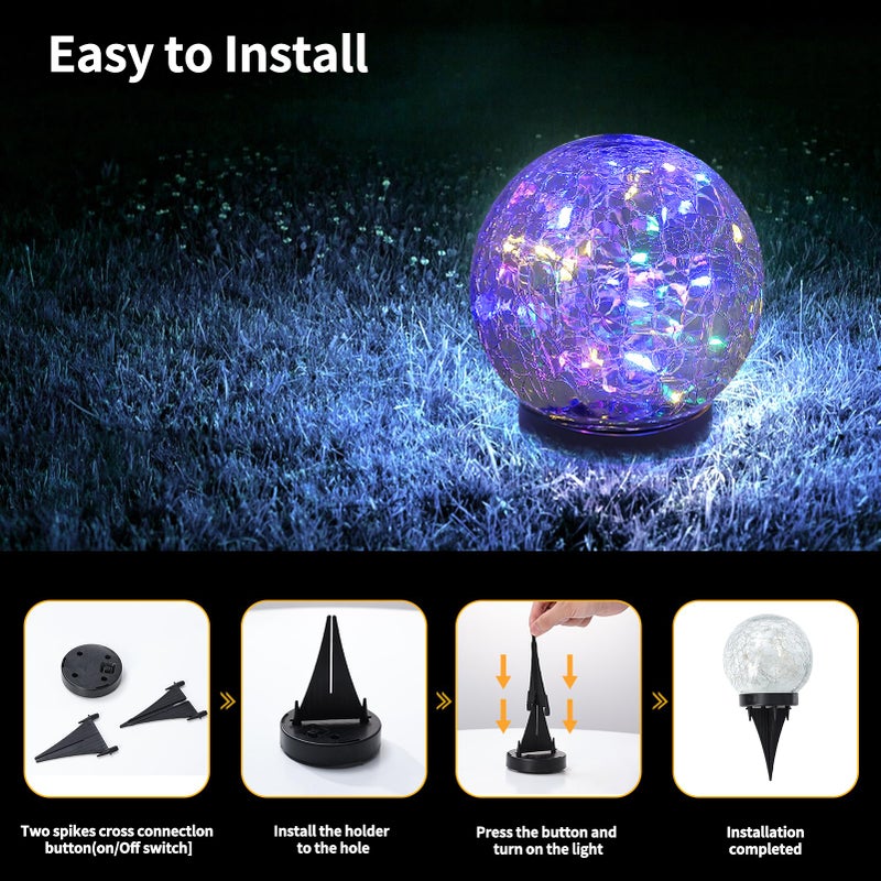 JKIMK Solar Globe Lights Outdoor Waterproof-Solar Balls for Garden-Cracked Glass Ball Solar Lights Outdoor-Solar Orbs for Outside-Outdoor Decorations for Patio and Yard Lawn Backyard Decor - Image 2
