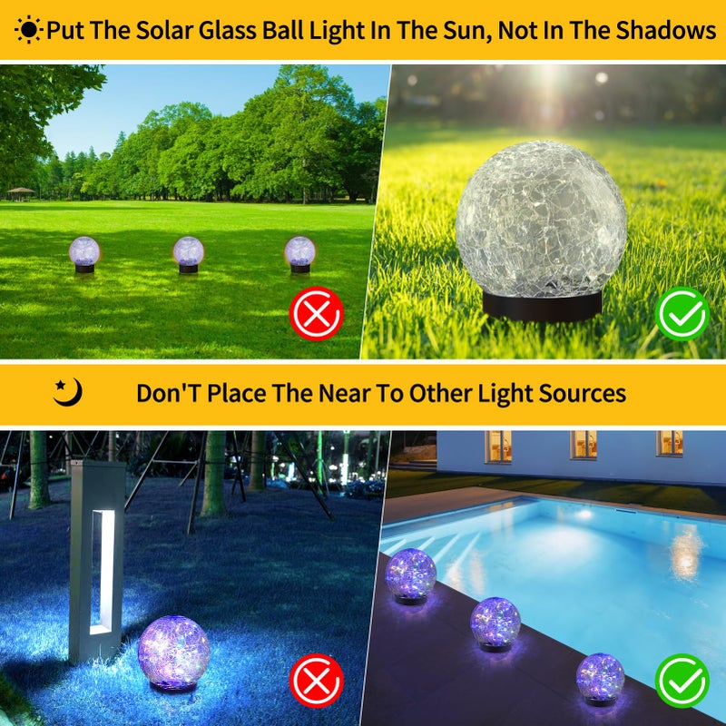 JKIMK Solar Globe Lights Outdoor Waterproof-Solar Balls for Garden-Cracked Glass Ball Solar Lights Outdoor-Solar Orbs for Outside-Outdoor Decorations for Patio and Yard Lawn Backyard Decor - Image 3