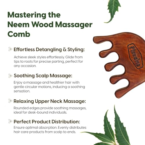 Flavoma Neem Wood Wide Tooth Hair and Scalp Massager Comb | Tooth Design Multi-Functional Tool Scraping | Multifunctional Meridian Massage Comb | Ideal for Head and Neck Massage | Scalp Massage No Static Head Massager Tool Physical Therapy - Image 2