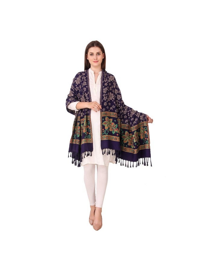 BRAVEZI Women's Woolen Floral Design Printed Shawls (Blue) - Image 5