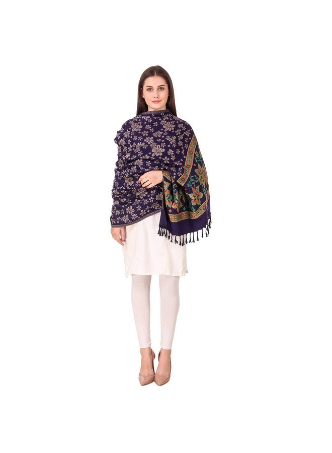 BRAVEZI Women's Woolen Floral Design Printed Shawls (Blue) - Image 1