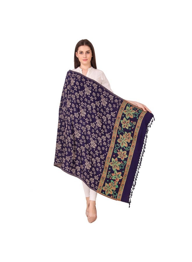 BRAVEZI Women's Woolen Floral Design Printed Shawls (Blue) - Image 2