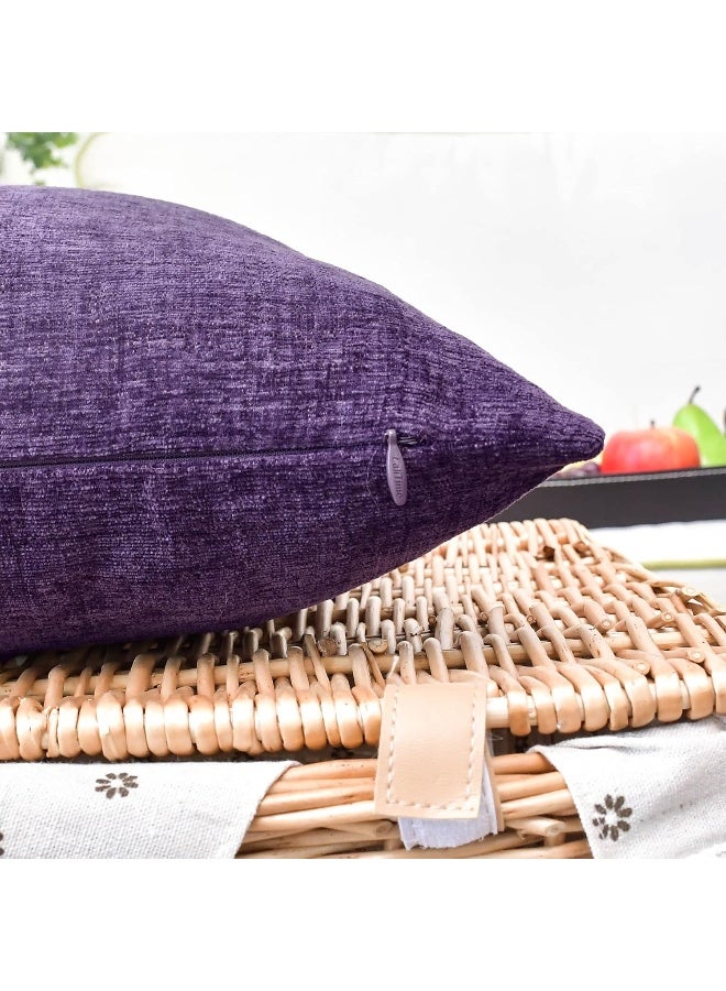 CaliTime Throw Pillow Covers Decorative 20 X 20 Inches Pack of 2 Cozy Chenille Cushion Cases for Couch Sofa Bed Living Room Home Plum Purple - Image 3