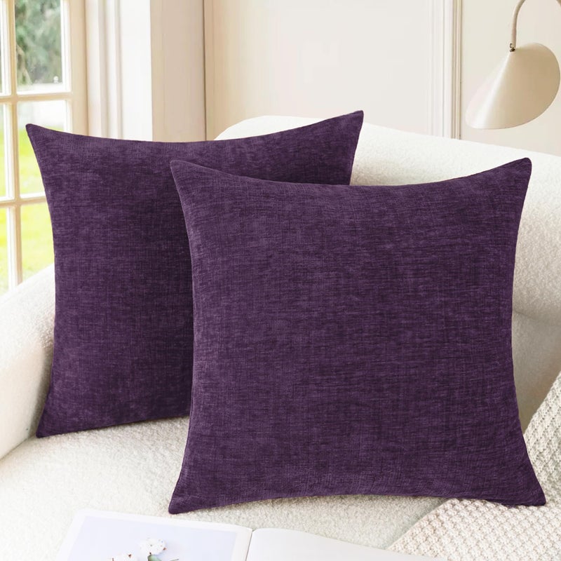 CaliTime Throw Pillow Covers Decorative 20 X 20 Inches Pack of 2 Cozy Chenille Cushion Cases for Couch Sofa Bed Living Room Home Plum Purple - Image 1
