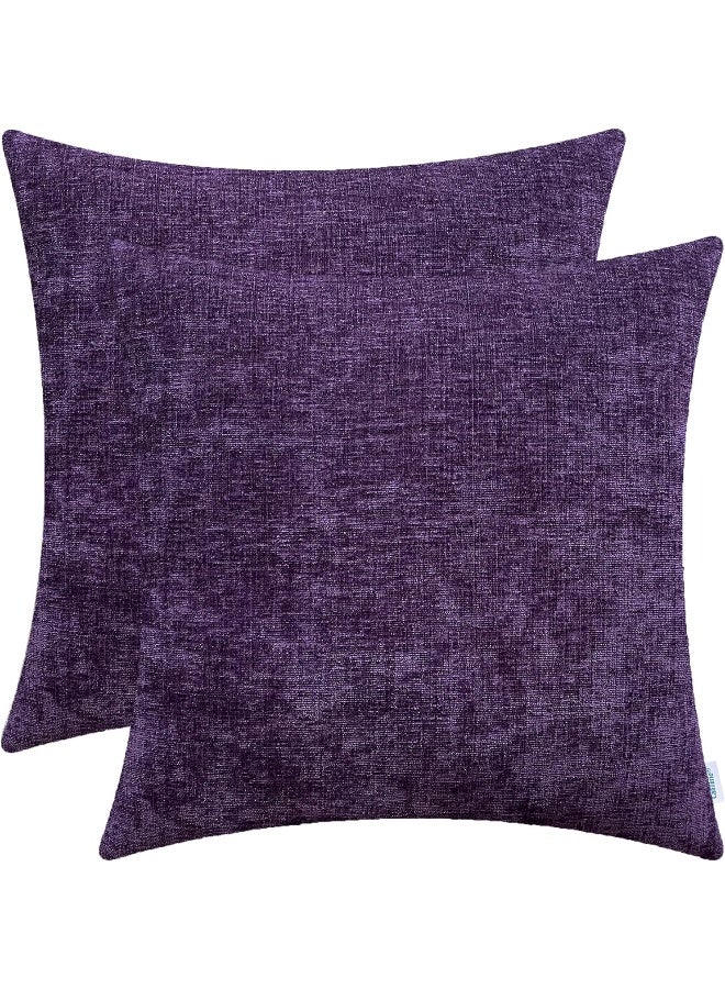 CaliTime Throw Pillow Covers Decorative 20 X 20 Inches Pack of 2 Cozy Chenille Cushion Cases for Couch Sofa Bed Living Room Home Plum Purple - Image 4