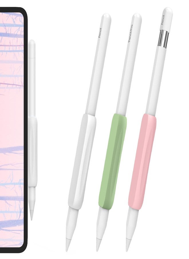 أهاستايل مجموعة من 3 مقابض سيليكون من AhaStyle لقلم Apple Pencil Pro وقلم Apple Pencil (USB-C) وقلم Apple Pencil من الجيل الثاني، تصميم مريح، غطاء واقٍ متوافق مع قلم iPad، أبيض، وردي، أخضر - Image 1