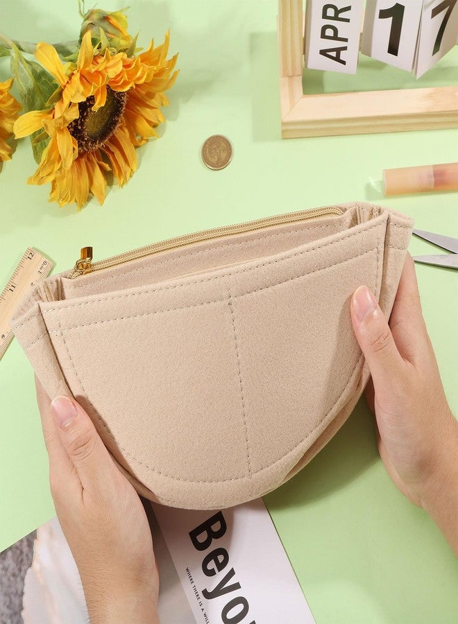 CHGCRAFT Mini Half Round Felt Purse Organizer Insert Small Handbag Purse Organizer Tote with Zipper for Women Item Storage Beige, 10.2x4.7x3.1 inch - Image 3