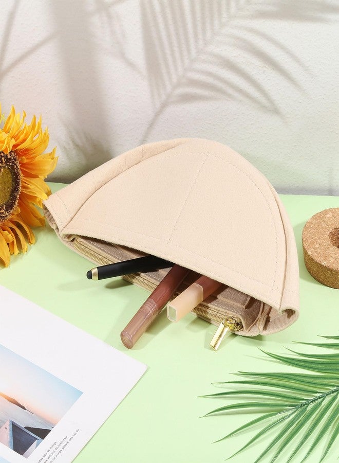 CHGCRAFT Mini Half Round Felt Purse Organizer Insert Small Handbag Purse Organizer Tote with Zipper for Women Item Storage Beige, 10.2x4.7x3.1 inch - Image 5