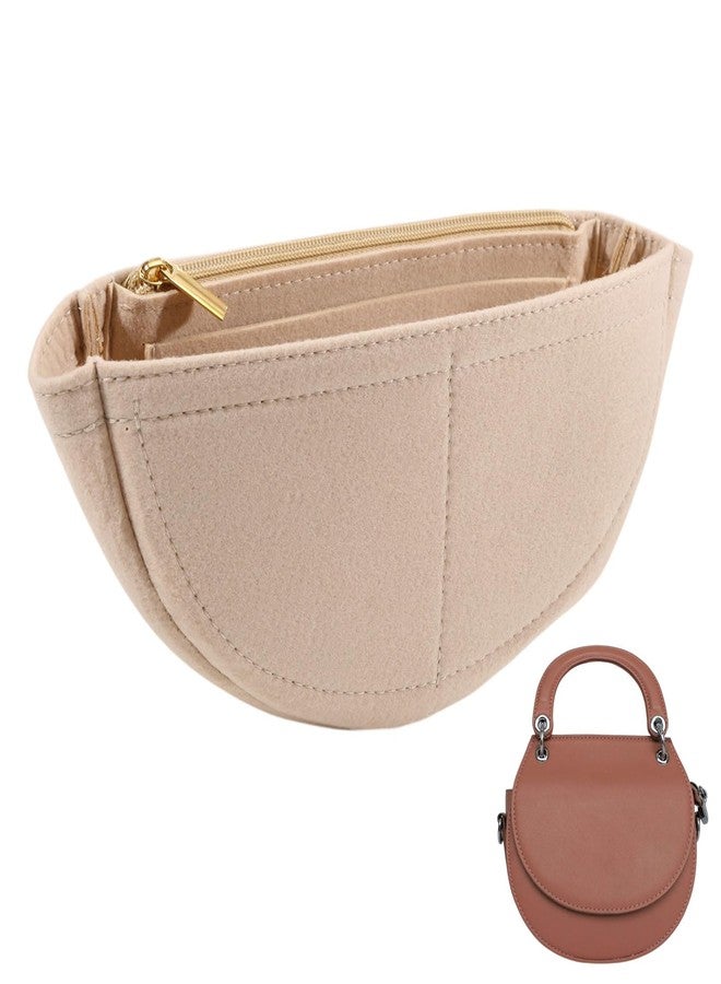 CHGCRAFT Mini Half Round Felt Purse Organizer Insert Small Handbag Purse Organizer Tote with Zipper for Women Item Storage Beige, 10.2x4.7x3.1 inch - Image 1