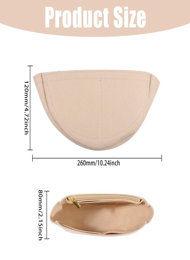 CHGCRAFT Mini Half Round Felt Purse Organizer Insert Small Handbag Purse Organizer Tote with Zipper for Women Item Storage Beige, 10.2x4.7x3.1 inch - Image 2