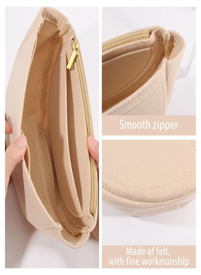 CHGCRAFT Mini Half Round Felt Purse Organizer Insert Small Handbag Purse Organizer Tote with Zipper for Women Item Storage Beige, 10.2x4.7x3.1 inch - Image 4