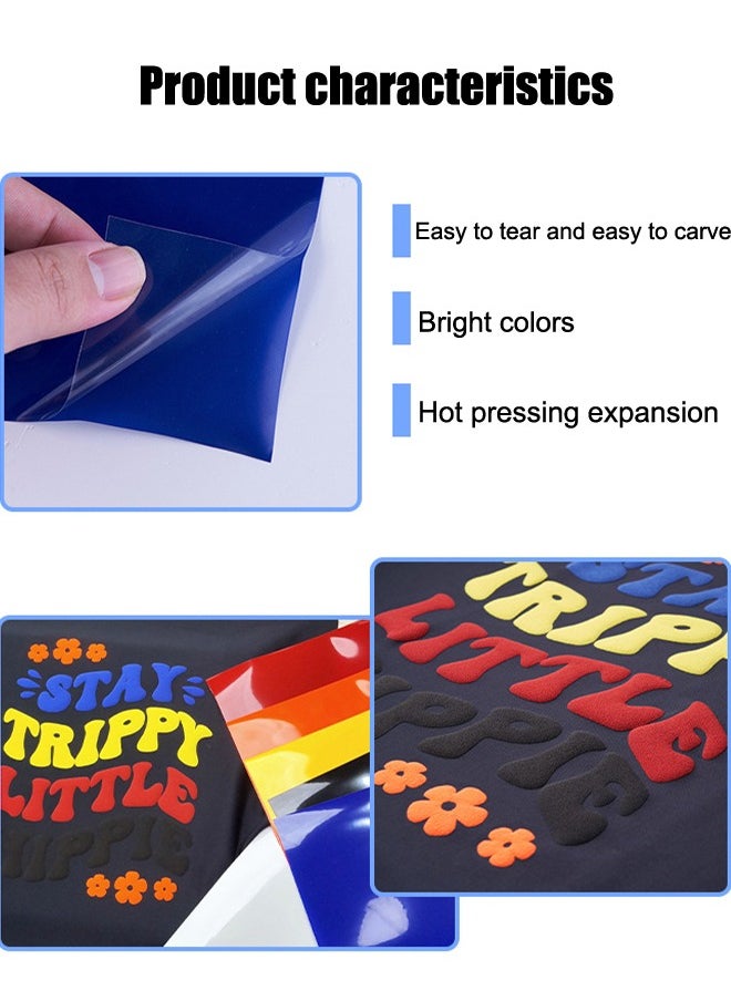 Generic 3 Sheets 3D Puff Vinyl Heat Transfer Glow in Dark Puffy HTV Iron on Vinyl 3D Puff Vinyl Heat Transfer for T-Shirts Heat Press 25*30.5cm The Dark Foaming HTV Fluorescent Press Film Iron on Vinyl  - Image 2