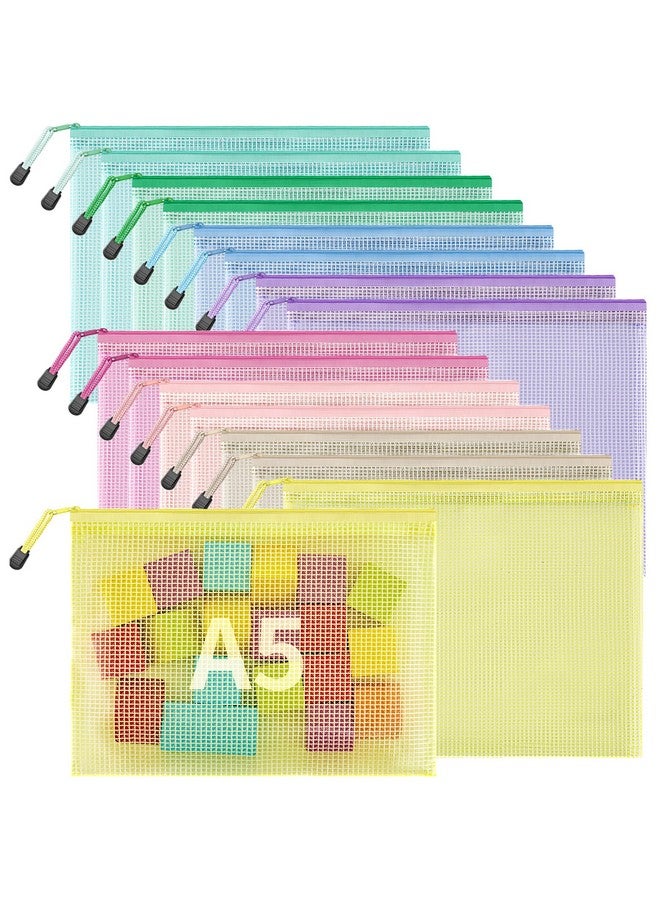 JARLINK 16Pcs Mesh Zipper Pouch For Organizing, A5 Size Waterproof Zipper Storage Bags, 8 Colors Plastic File Pouch, Multipurpose For Travel, School, Board Game, Puzzles, Office, And Home Organize  - Image 1