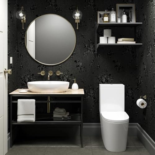 Erfoni Black Peel and Stick Wallpaper Black Floral Embossed Contact Paper 17.7inch×393.7inch Removable Textured Flower Wallpaper Self Adhesive Thicken Accent Wall Countertops Wall Paper - Image 3