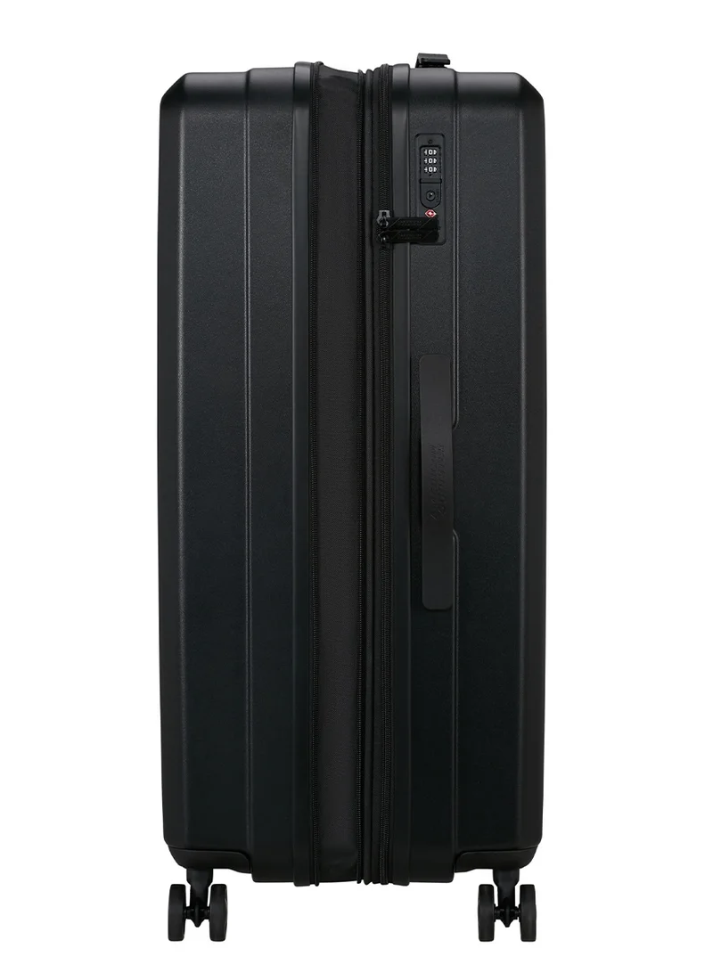 AMERICAN TOURISTER Aerojoy Suitcase, Check-In Size 80 cm / 30 inch, 4 Wheels, Hard Top, ABS, Black|TSA Lock|Inner Mesh Zippered Divider|Expandable|Cross Ribbons|Lightweight - 3 Years International Warranty