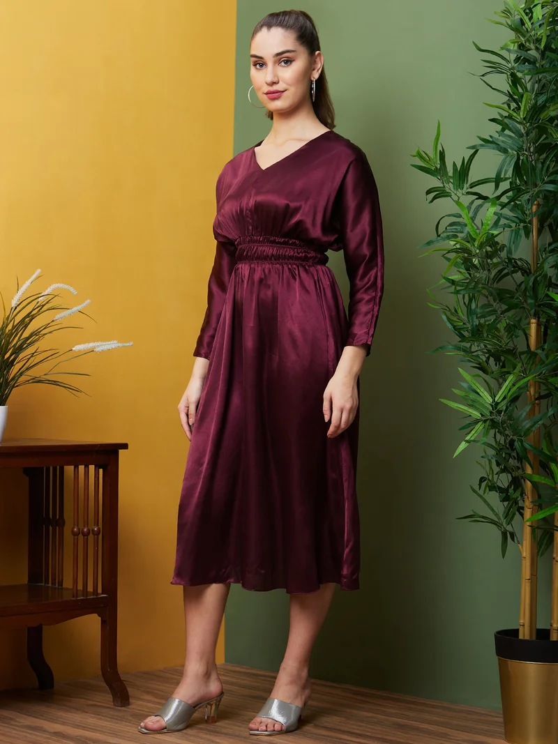 globus Globus Women V-Neck Smocked Fit & Flare Midi Party Dress