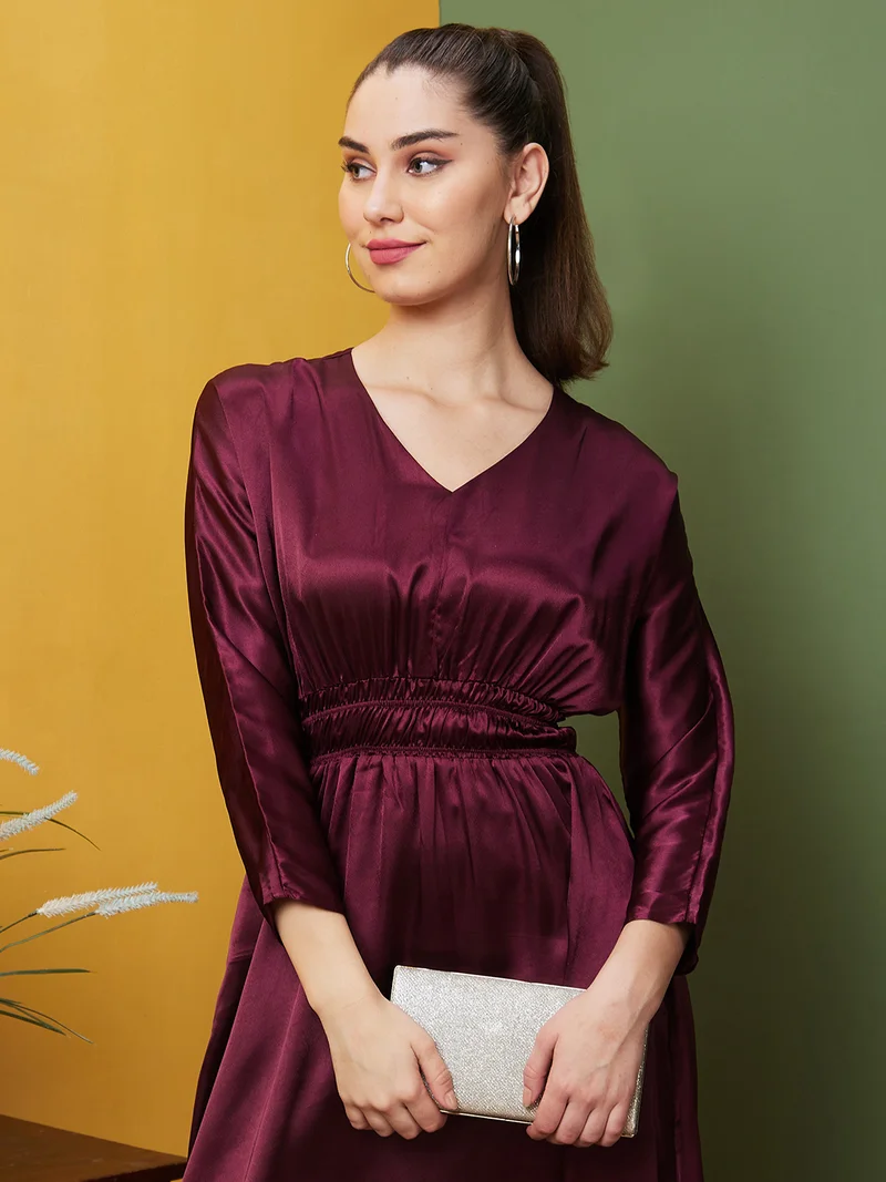 globus Globus Women V-Neck Smocked Fit & Flare Midi Party Dress
