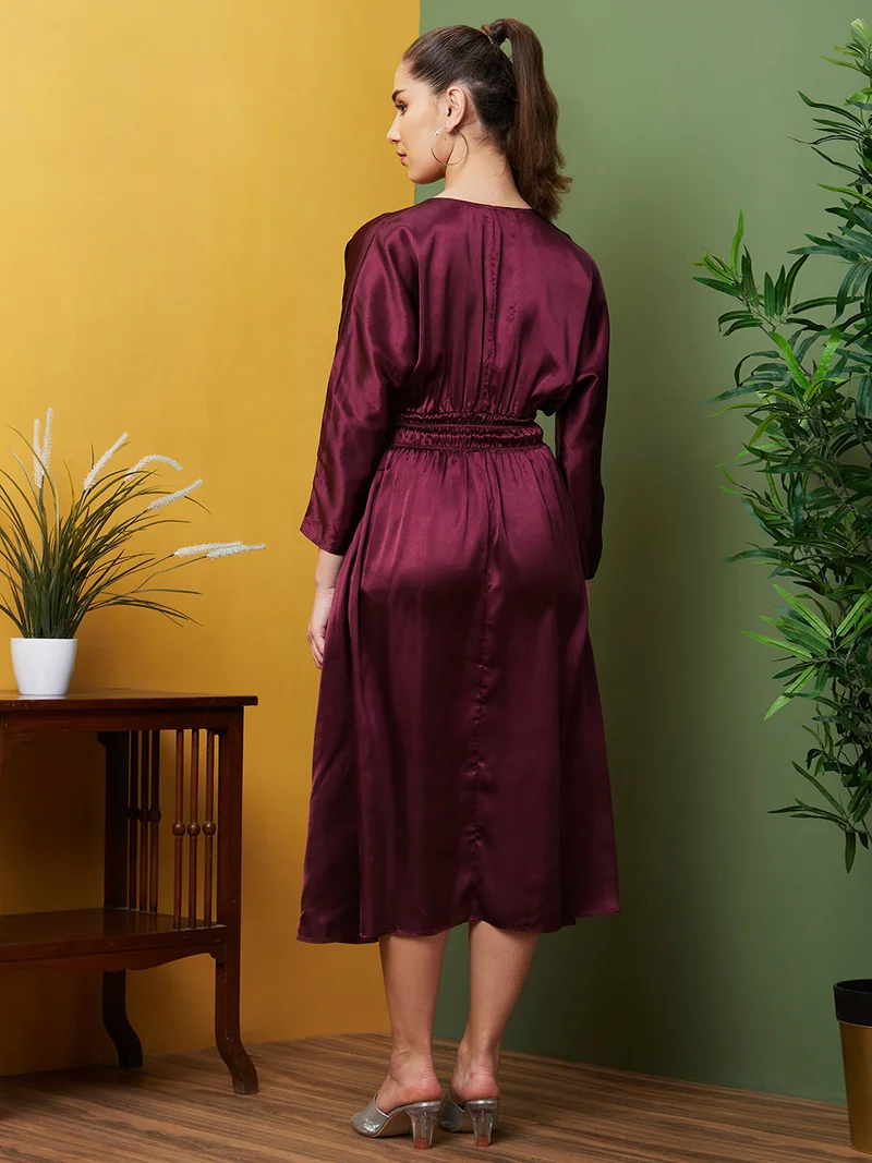 globus Globus Women V-Neck Smocked Fit & Flare Midi Party Dress