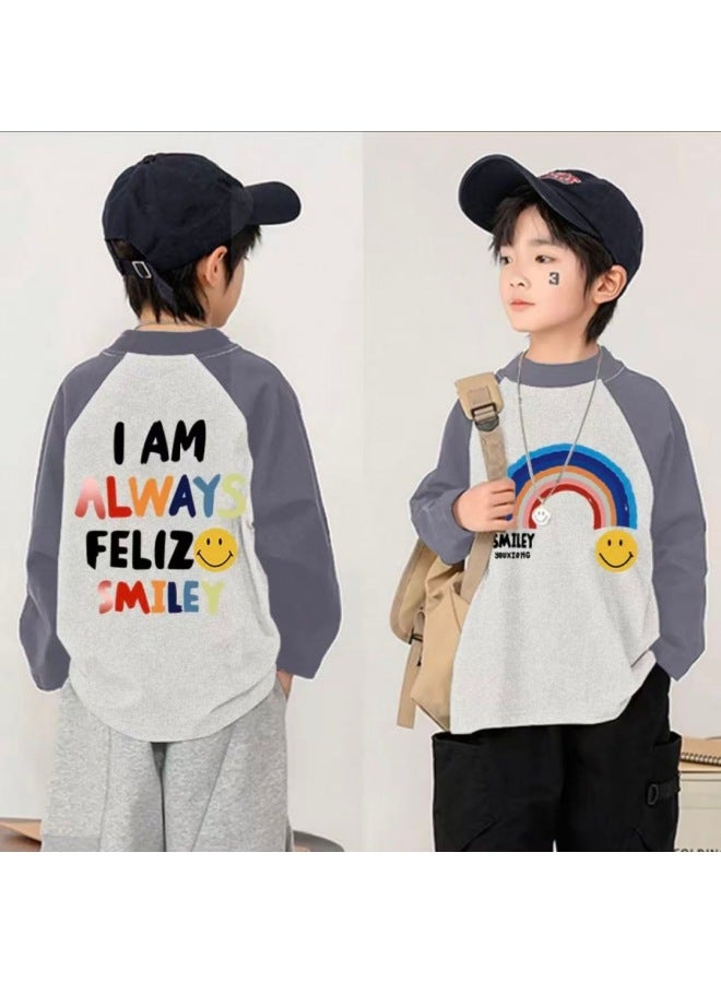 Children's Thermal Base Layer Autumn And Winter New Half-high Collar Raglan Sleeve Base Shirt For Older Children With Color-blocked Lettering Inner Top