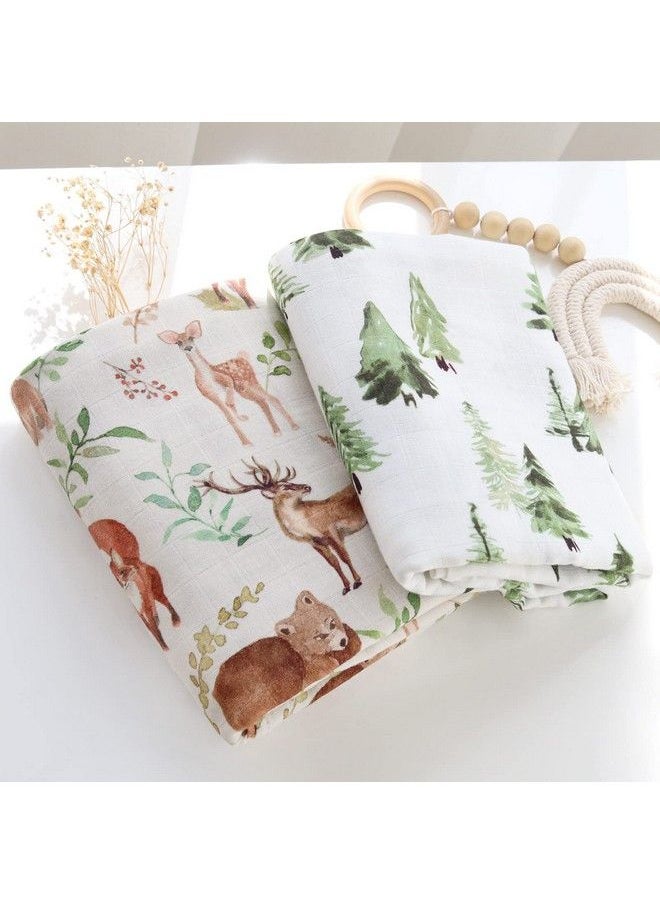 LifeTree - Muslin Swaddle Blankets Neutral Woodland Baby Swaddling Wrap Nursery Receiving Blanket For Boys & Girls Unisex Soft Bamboo Cotton Large 47 X 47 Inches - Image 1