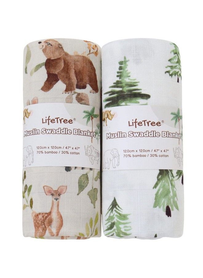 LifeTree - Muslin Swaddle Blankets Neutral Woodland Baby Swaddling Wrap Nursery Receiving Blanket For Boys & Girls Unisex Soft Bamboo Cotton Large 47 X 47 Inches - Image 1