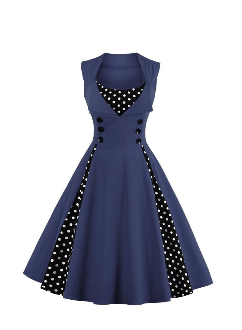 Loquat Retro Autumn Dress Dark Blue  - Image 1