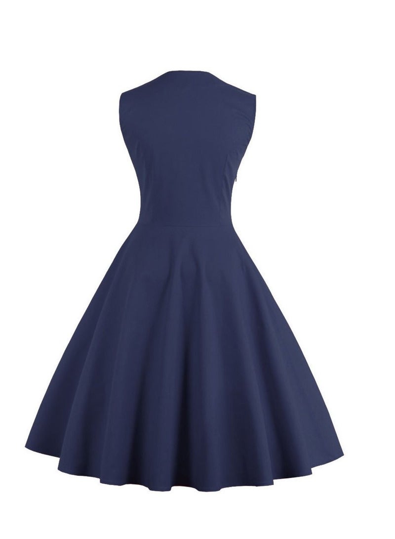 Loquat Retro Autumn Dress Dark Blue  - Image 2