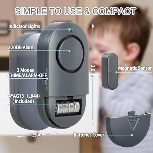 Rinetiy Window Alarm Sensors 120DB Loud Door Chimes for Store Window and Door Alarms for Kids Safety 10 Pack - Image 3