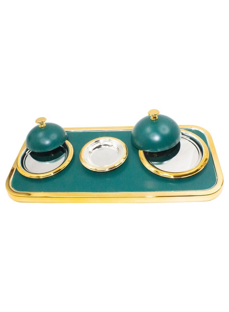 الجواهر طقم صواني ووعاء فاخر عالي الجودة ، تمور مزخرفة وسلطانيات حلوة بغطاء وصينية ، طريقة التقديم العربية التقليدية - Image 4