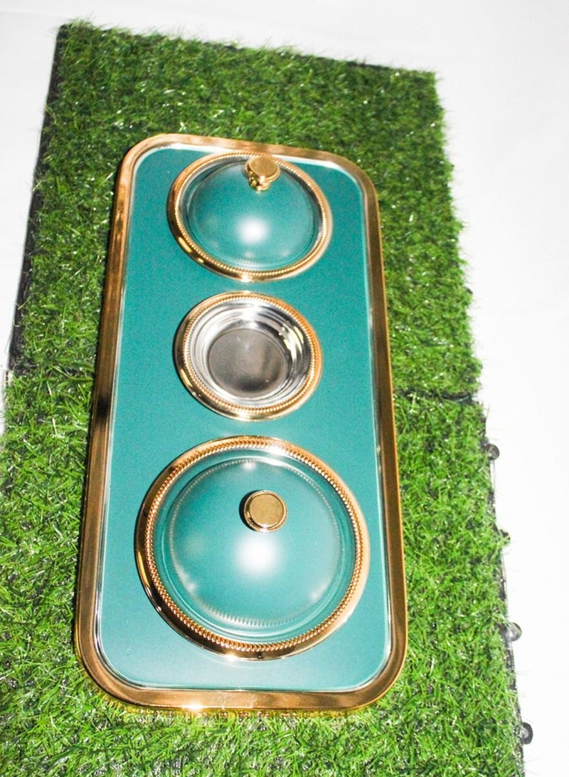 الجواهر طقم صواني ووعاء فاخر عالي الجودة ، تمور مزخرفة وسلطانيات حلوة بغطاء وصينية ، طريقة التقديم العربية التقليدية - Image 5