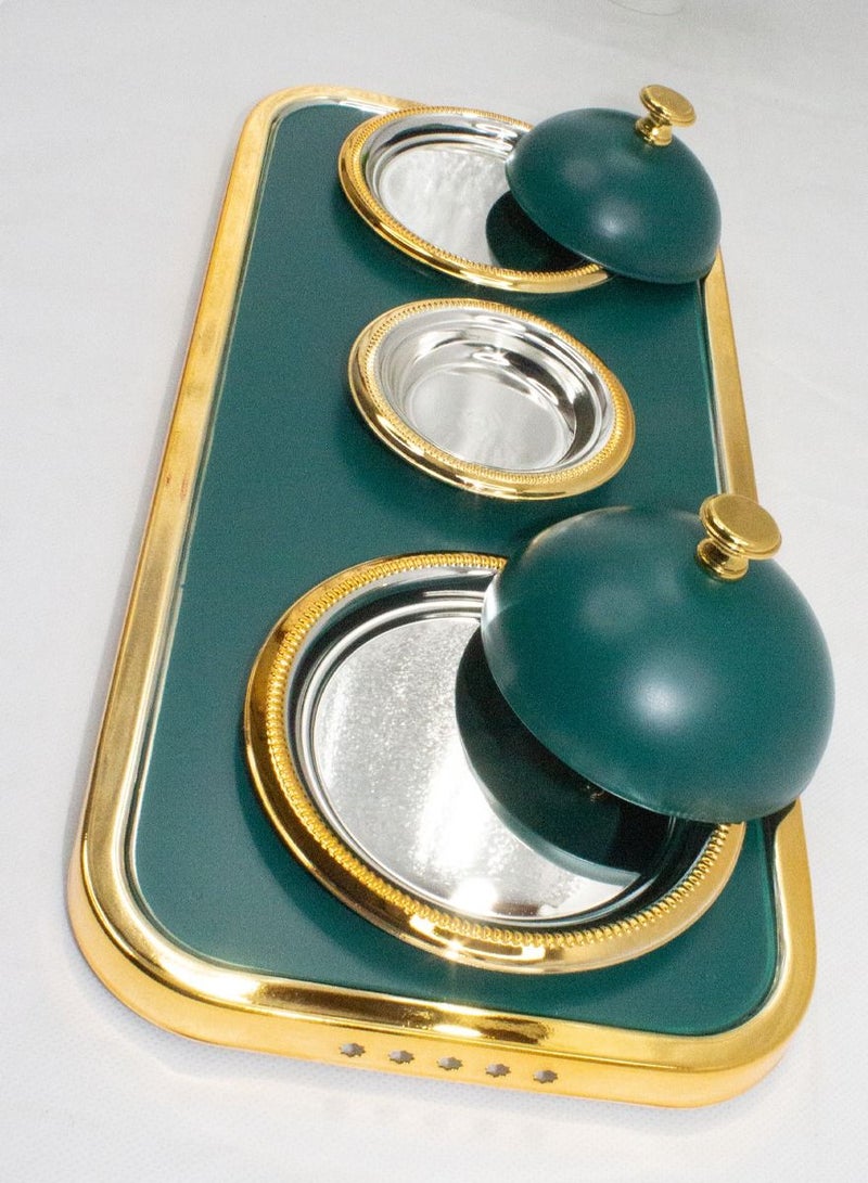 الجواهر طقم صواني ووعاء فاخر عالي الجودة ، تمور مزخرفة وسلطانيات حلوة بغطاء وصينية ، طريقة التقديم العربية التقليدية - Image 2