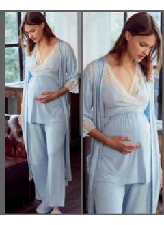 9603 Blue New Season Pregnant Maternity 3-Piece Pajama Dressing Gown Set